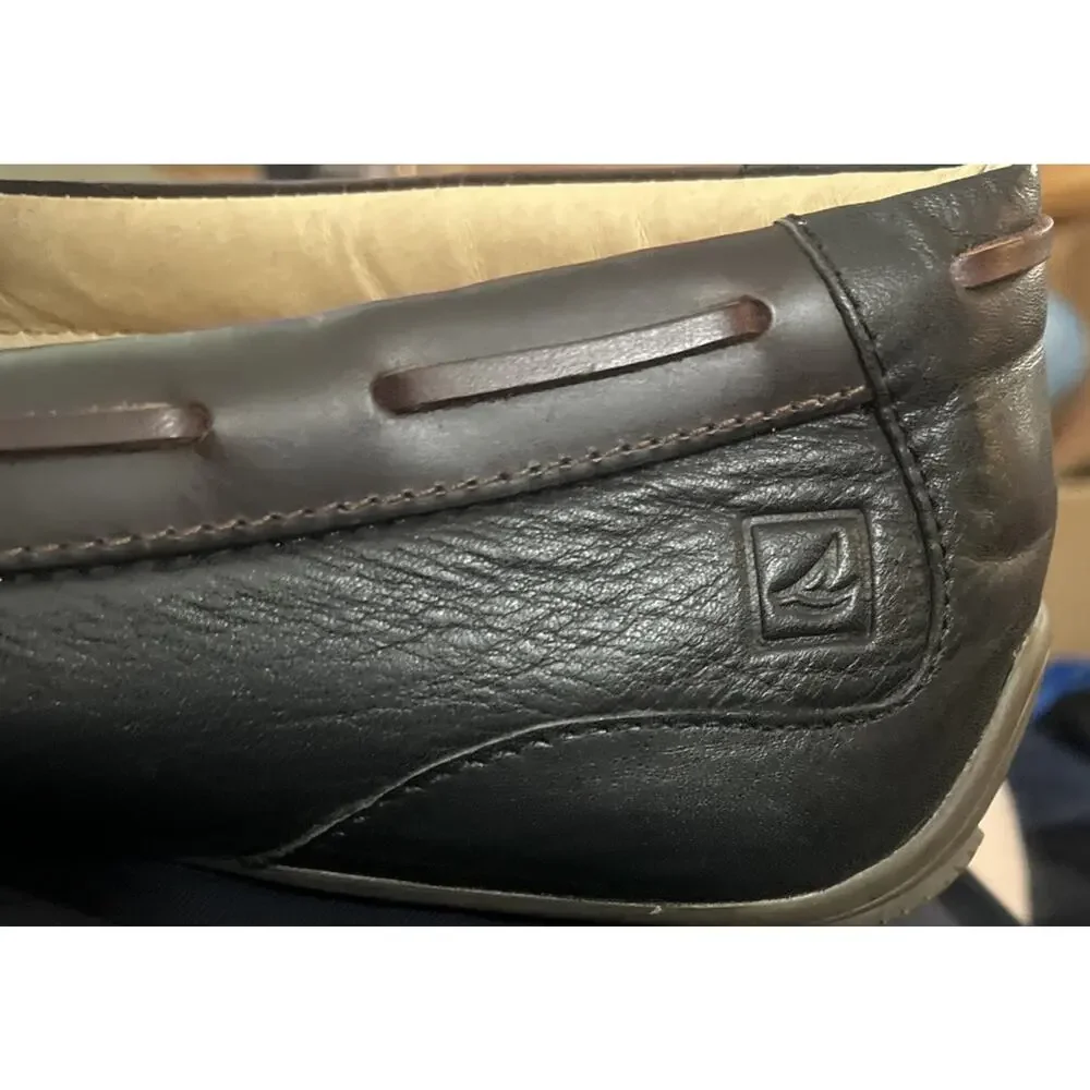 Men’s 9.5 M Sperry Top Sider Driving Mocs Loafers Black Brown Leather Cushioned